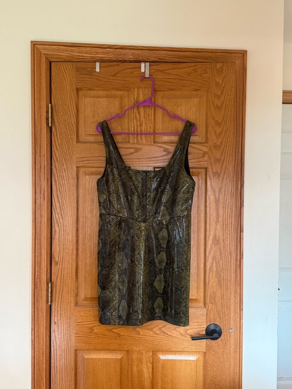 NBD Olive and Black Faux Snake Leather Mini Dress